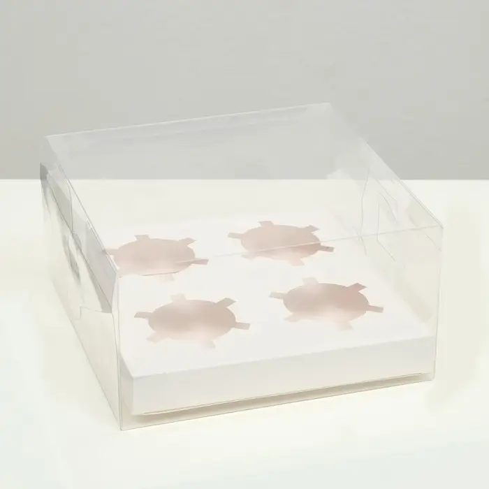 Коробка на 4 капкейка, кондитерская упаковка, белая, 18,5 × 18 × 10 см Коробка на 4 капкейка, кондитерская упаковка, белая, 18,5 × 18 × 10 см