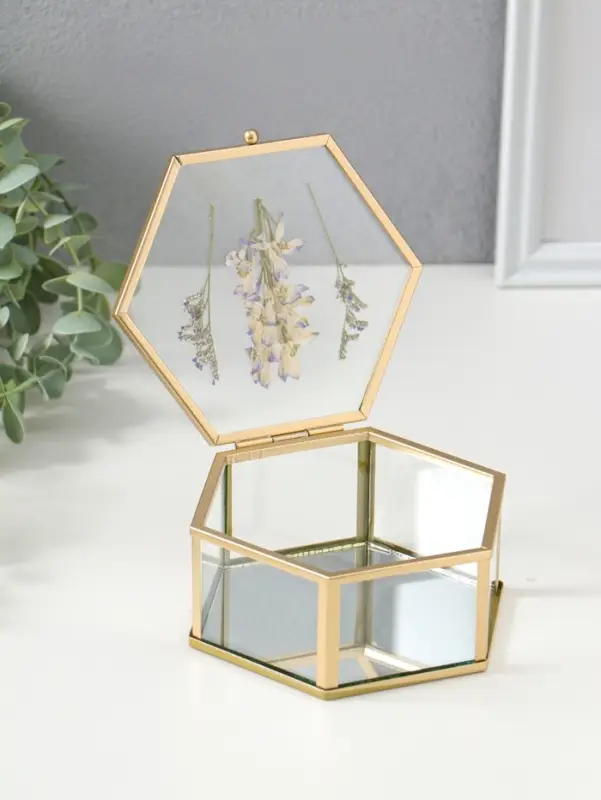 Шкатулка стекло с металлическим каркасом "Сухоцветы" многогранник 11,3х13х5,7 см