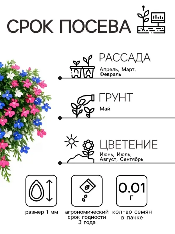 Семена цветов Лобелия &laquo;Каскад&raquo;, ампельная, смесь 0.01 г, &laquo;Рецепты дедушки Никиты&raquo;