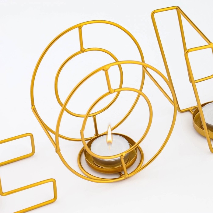 Подсвечник металлический настольный Подсвечник металлический настольный "Love", 13.5 х 42 см, золото