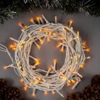 Гирлянда &laquo;Нить&raquo; 10 м, IP44, белая нить, 100 LED, свечение жёлтое, 8 режимов, 220 В