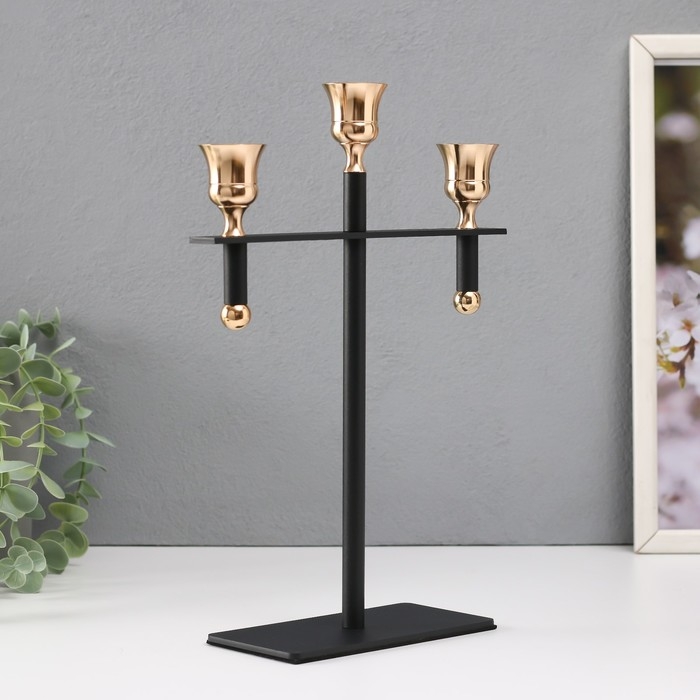 Подсвечник металл на 3 свечи  Подсвечник металл на 3 свечи "Кельт" d=2 см чёрный с золотом 20х7х28 см