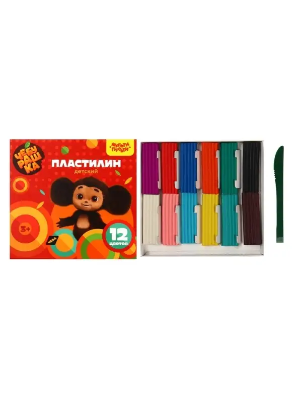 Пластилин &laquo;Мульти-Пульти. Чебурашка&raquo;, 12 цветов, 180 г, со стеком, картонная упаковка