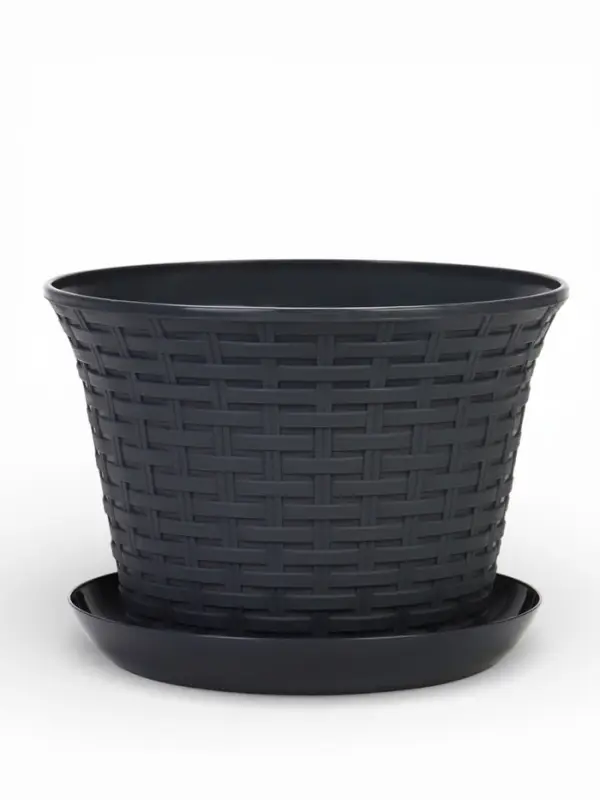 Кашпо для цветов &laquo;Ротанг&raquo;, 6.1 л, d=25.5 см, h=18.9 см, пластиковое, с поддоном, серое