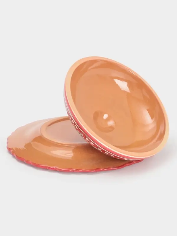 Блинница узбекская Риштанская Керамика &laquo;Цветы&raquo;, d=24 см, керамика, красная