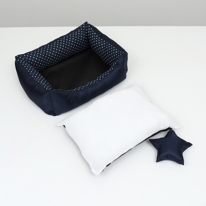 Лежанка со звездочками , 50 х 40 х 15 см, подушка из бязи, флиса, Лежанка со звездочками , 50 х 40 х 15 см, подушка из бязи, флиса,