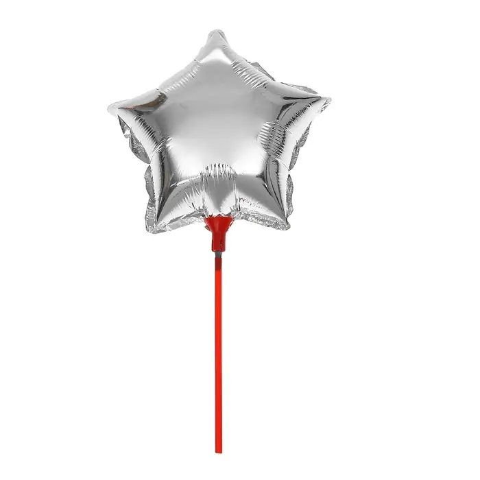 Воздушный шар фольгированный 10" &laquo;Звезда&raquo;, с палочкой, серебряный