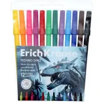 Фломастеры 12 цветов ErichKrause Techno Dino, европодвес