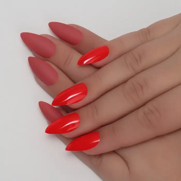 Накладные ногти, 24 шт., с клеевыми пластинами, форма миндаль, цвет неоновые/матовые, розовые