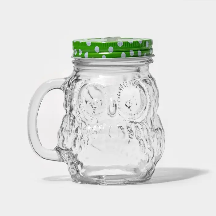 Кружка с крышкой и трубочкой &laquo;Сова&raquo;, 470 мл, 10&times;11.5&times;12.5 см, стекло, МИКС