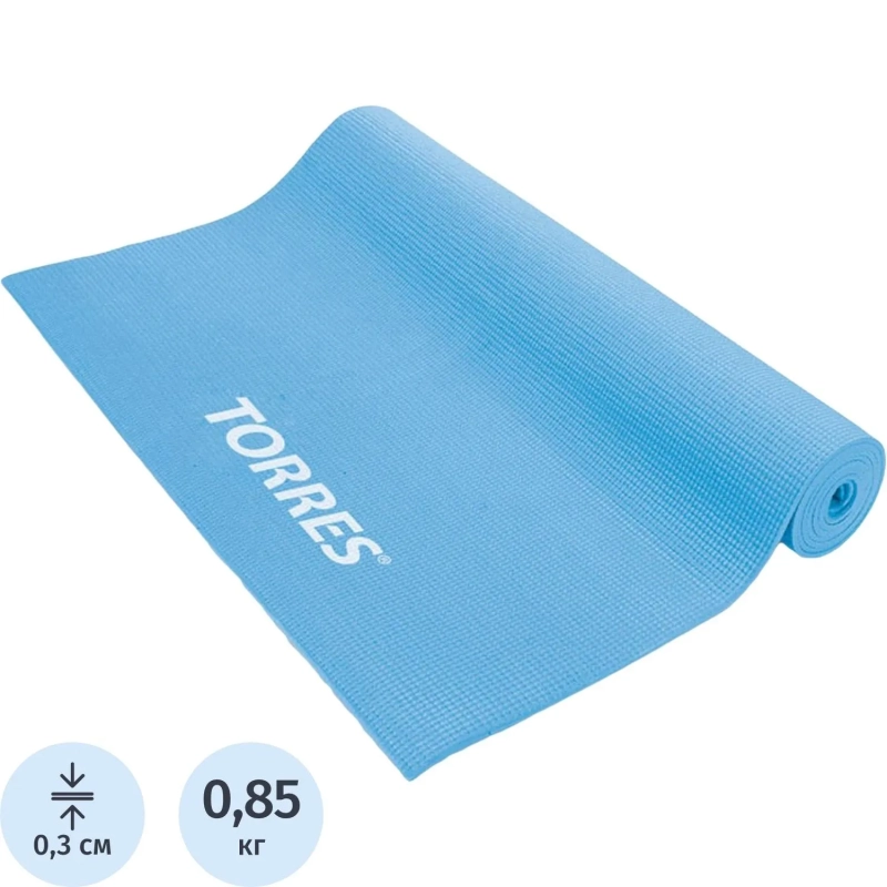 Коврик для йоги TORRES Basis 3, YL10023, PVC 3 мм, нескольз, голубой