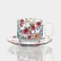Чайный набор &laquo;Убранство&raquo;, 12 предметов: 6 чашек 200 мл, 6 блюдец, с рисунком, стекло, прозрачный