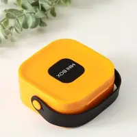 Шкатулка пластик для украшений с зеркалом, с ручкой 3 ячейки, 3 полосы, оранж 9х9х3,8 см