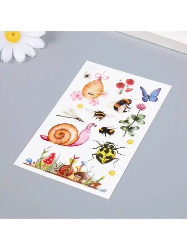 Переводные тату на тело цветные «Улитка в лесу», 12×7.5 см