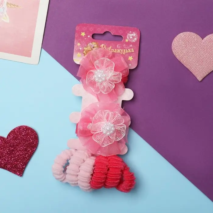 Резинка для волос  Резинка для волос "Кружево" (набор 8 шт) объёмный цветок, розовый