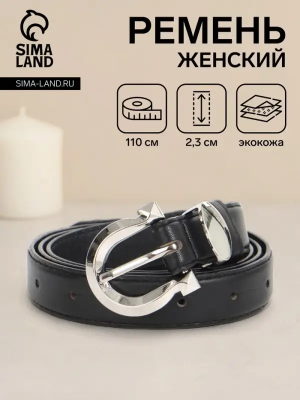 Ремень женский, 110&times;2.3 см, пряжка металл, серебристая, чёрный