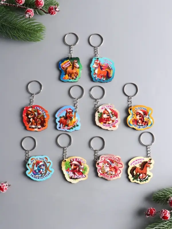 Набор брелоков новогодних (10 шт) "Новый год - 5", размер брелока 4,5 см