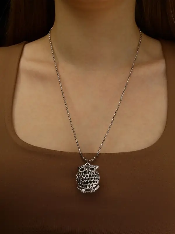 Кулон &laquo;Сова круглая&raquo;, art, цвет серебро чернёное, 44 см