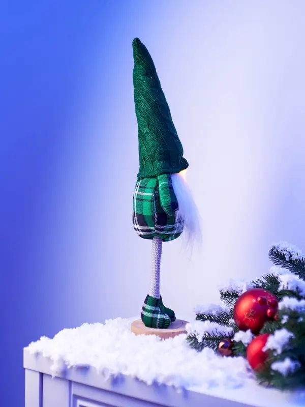 Фигура текстиль «Гном в зелёном» 54 см, 1 LED, от батареек AG13×3, свечение тёплое белое