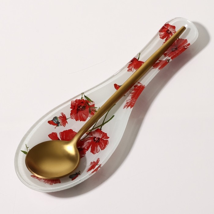 Подставка стеклянная под ложку Доляна «Красные маки», 23,5×8,3×1,5 см Подставка стеклянная под ложку Доляна «Красные маки», 23,5×8,3×1,5 см