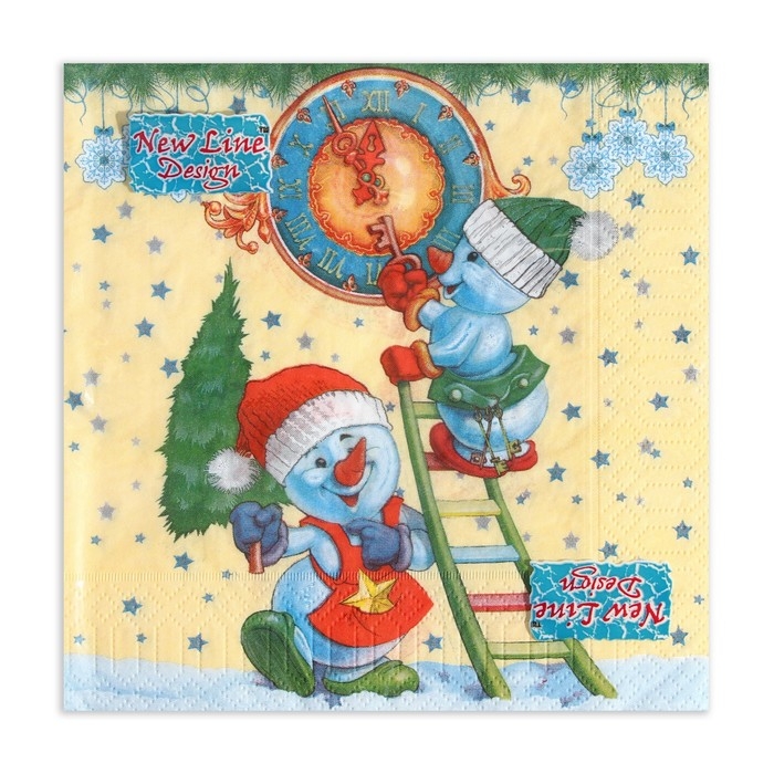 Новый год. Салфетки бумажные New Line Design «Снеговички-Часовички», 33х33 см, 3 слоя 20 листов Новый год. Салфетки бумажные New Line Design «Снеговички-Часовички», 33х33 см, 3 слоя 20 листов