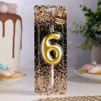 Свеча в торт «Европейская», цифра 6, 6 см, золото