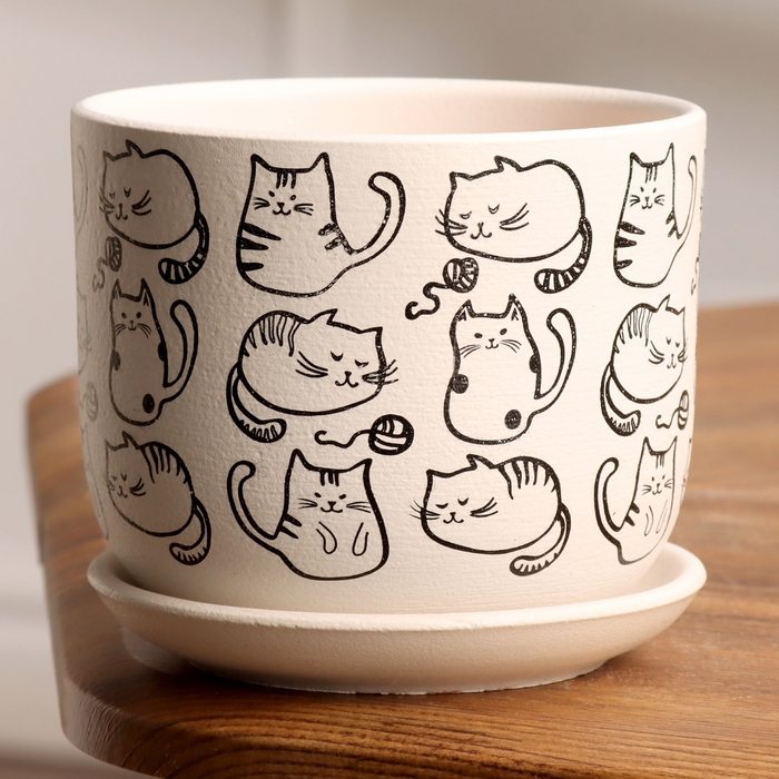 Горшок цветочный Коты белый бук №1, 0,8 л, d - 12 см Горшок цветочный Коты белый бук №1, 0,8 л, d - 12 см