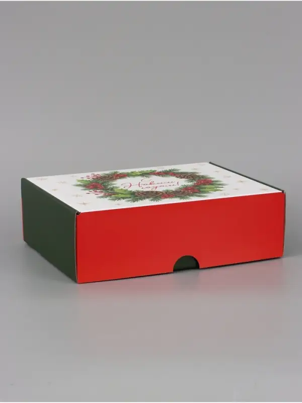 Коробка подарочная, самосборная &laquo;Новогодний венок&raquo;,30.7&times;22&times;9.5 см