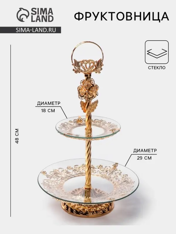 Этажерка-фруктовница круглая &laquo;Расцвет&raquo;, 2 яруса, d=18/29 см, h=48 см, стекло