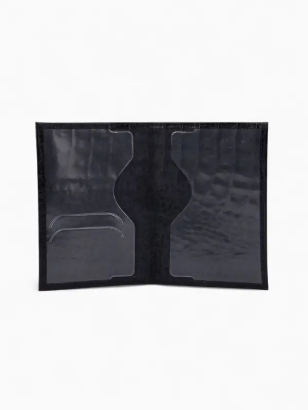 Обложка для паспорта, натуральная кожа, флотер, чёрная