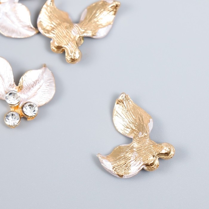 Декор для творчества металл Декор для творчества металл "Два листика" стразы, золото набор 4 шт 2,1х2,1 см