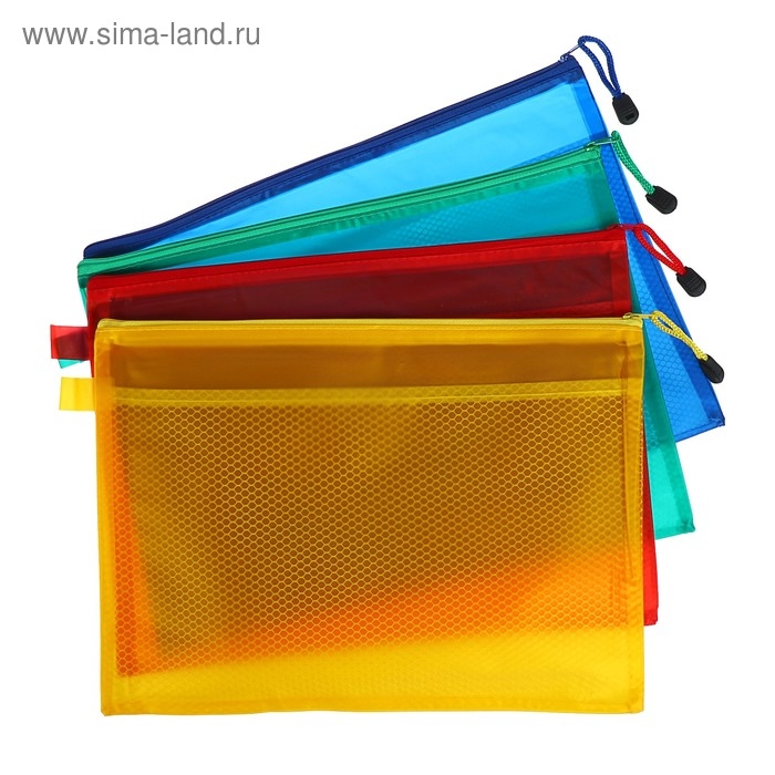 Папка-конверт на молнии Calligrata Папка-конверт на молнии Calligrata "Полоска - сеточка" А4, с сеткой внутри, МИКС