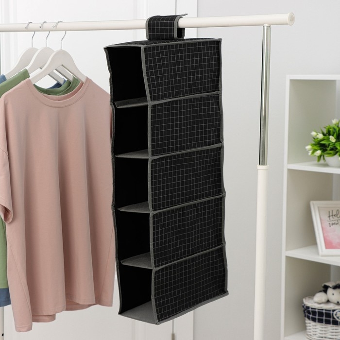 Органайзер подвесной Доляна «Кло», 5 отделений, 30×15×70 см, цвет чёрный Органайзер подвесной Доляна «Кло», 5 отделений, 30×15×70 см, цвет чёрный