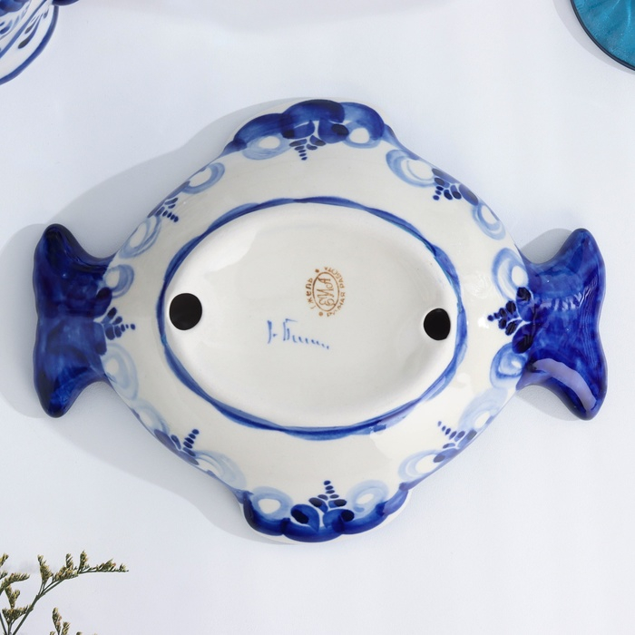 Оливочница Оливочница "Рыбка", гжель, фарфор, 20х16 см