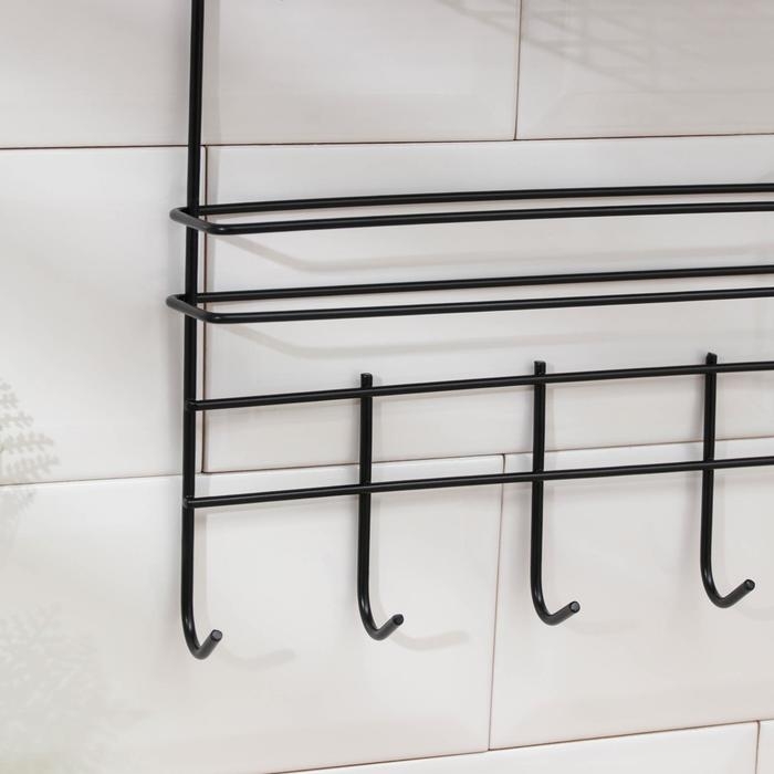 Полка с держателем для полотенец Доляна, 6 крючков, цвет чёрный Полка с держателем для полотенец Доляна, 6 крючков, цвет чёрный