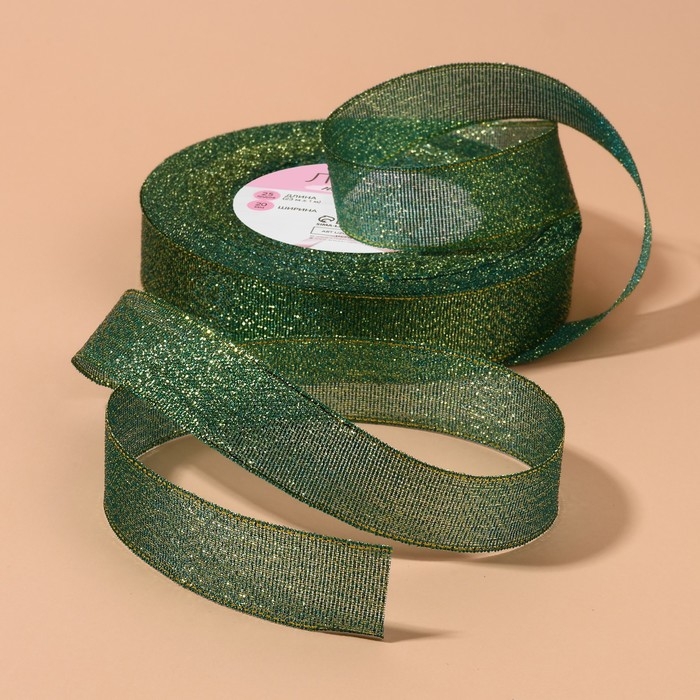 Лента парчовая, 20 мм, 23 ± 1 м, цвет зелёный Лента парчовая, 20 мм, 23 ± 1 м, цвет зелёный