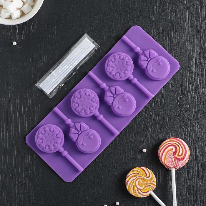Форма для леденцов Доляна «Улыбка», силикон, 25×9,5 см, 5 ячеек, с палочками, цвет МИКС Форма для леденцов Доляна «Улыбка», силикон, 25×9,5 см, 5 ячеек, с палочками, цвет МИКС