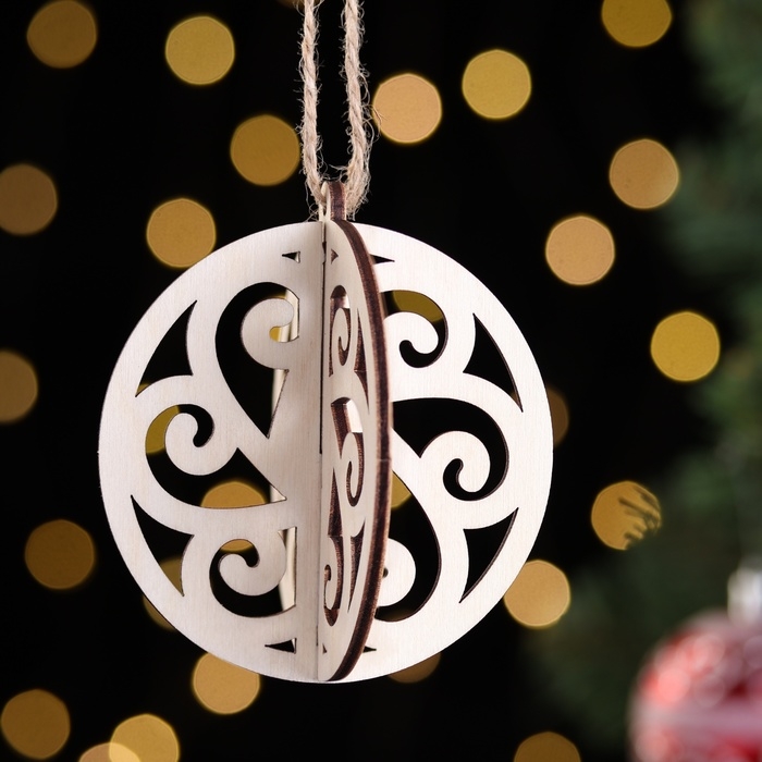 Деревянная игрушка на ёлку Деревянная игрушка на ёлку "Завитки", шар, диаметр 8 см