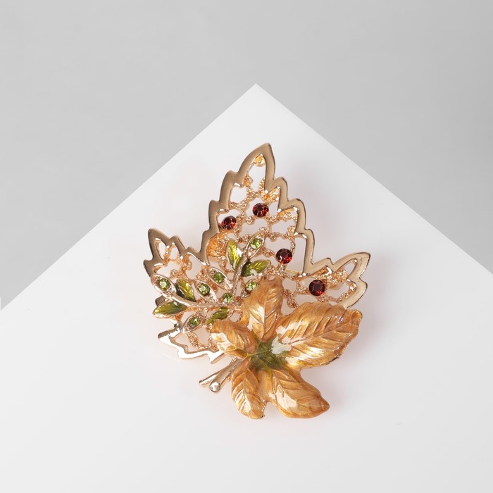 Брошь «Лист» кленовый ажурный, цвет коричневый в золоте Брошь «Лист» кленовый ажурный, цвет коричневый в золоте