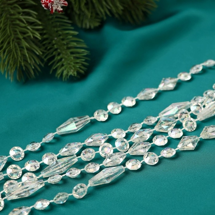 Бусы на ёлку 2,7 м d-9 мм Бусы на ёлку 2,7 м d-9 мм "Льдинка" ромбик три диска, прозрачный перламутр