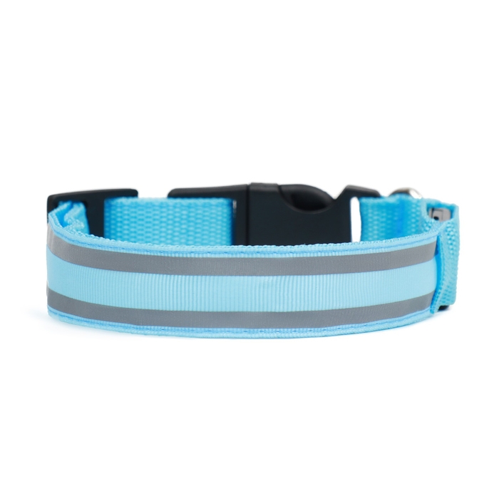 Ошейник с подсветкой Двойная полоса размер M, ОШ 40-48 х 2,5 см, 3 режима свечения голубой 977224 Ошейник с подсветкой Двойная полоса размер M, ОШ 40-48 х 2,5 см, 3 режима свечения голубой 977224