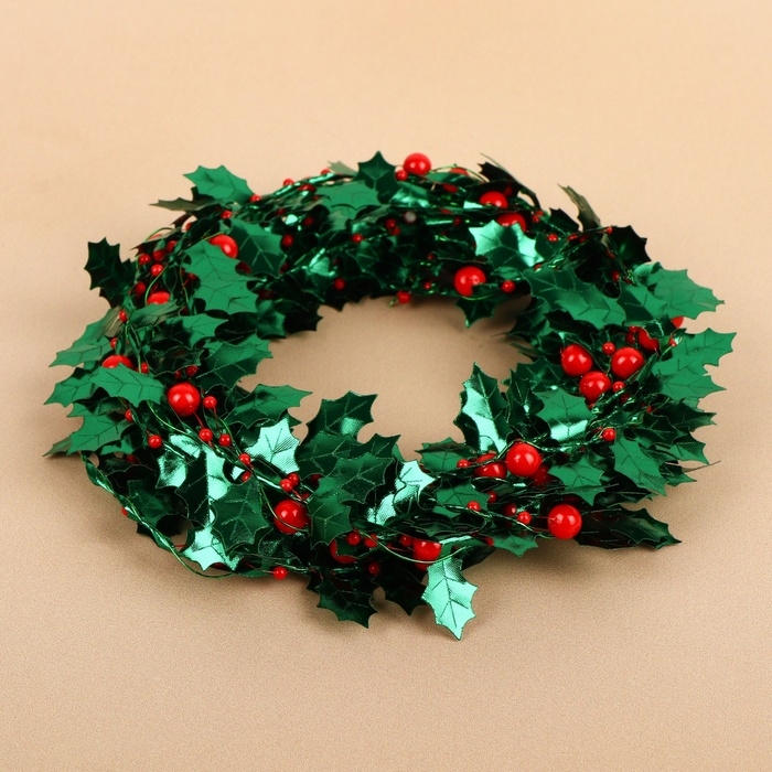 Листья на металлической проволоке, с бусинами, 21 × 18 мм, 5 м, цвет зелёный/красный Листья на металлической проволоке, с бусинами, 21 × 18 мм, 5 м, цвет зелёный/красный