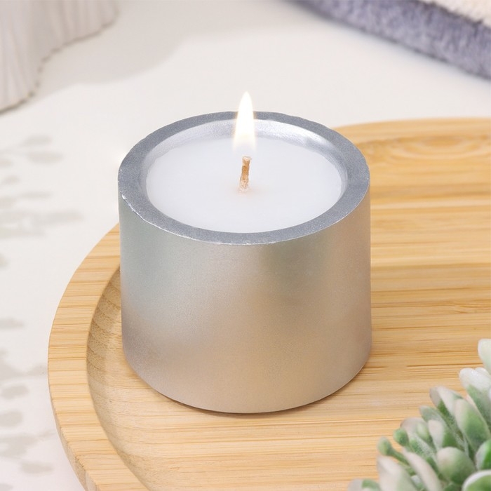 Свеча  Свеча "Цилиндр" в подсвечнике из гипса малый, 5х3,5см,серебро