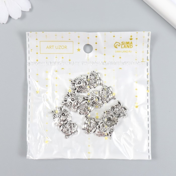 Декор для творчества металл Декор для творчества металл "Дракон" набор 6 шт серебро 1,6х2,7 см