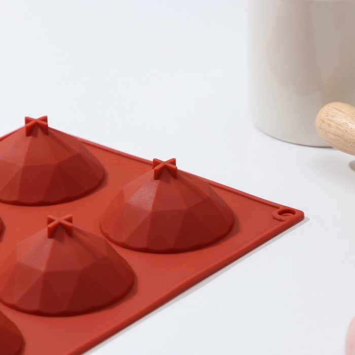 Форма для выпечки Доляна «Бриллиант», силикон, 8 ячеек, 29×17×2,2 см, d=5,8 см, цвет коричневый Форма для выпечки Доляна «Бриллиант», силикон, 8 ячеек, 29×17×2,2 см, d=5,8 см, цвет коричневый