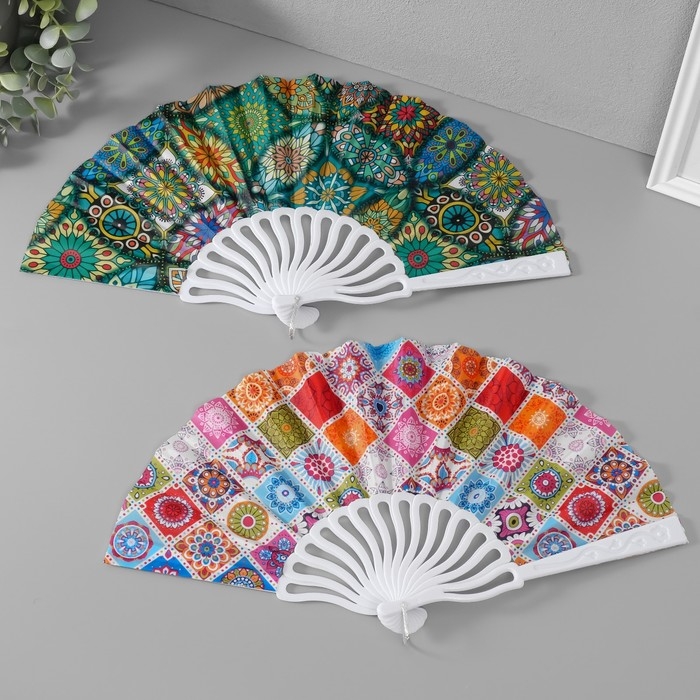 Веер пластик, текстиль  Веер пластик, текстиль "Восточный орнамент" МИКС 23 см