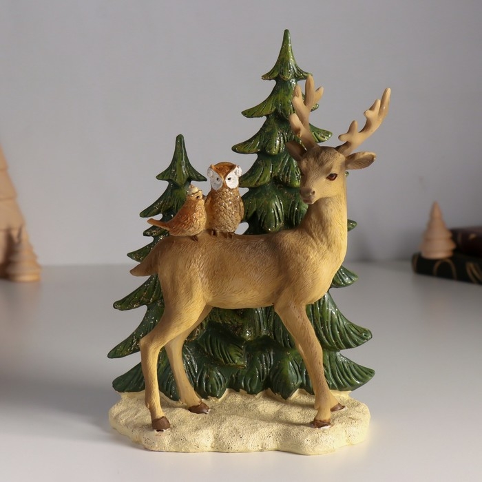 Сувенир полистоун Сувенир полистоун "Оленёнок с птичками у ёлочек" 14х8х20 см