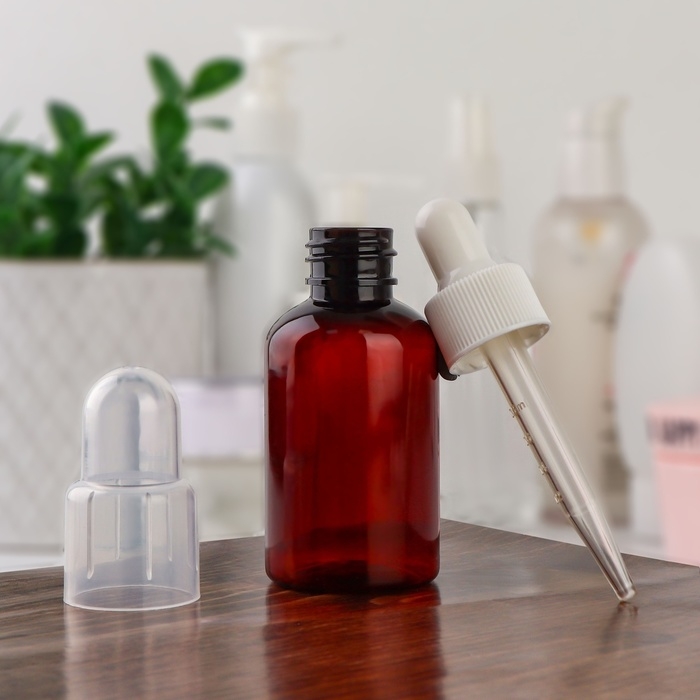 Бутылочка для хранения, с пипеткой, 50 мл, цвет коричневый/белый Бутылочка для хранения, с пипеткой, 50 мл, цвет коричневый/белый