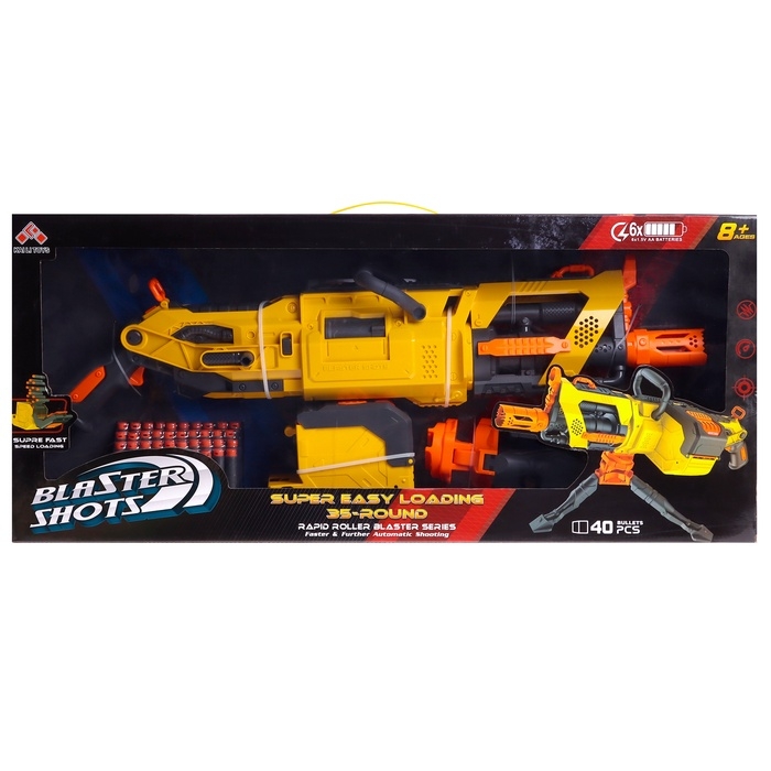 Бластер «Скорострел», стреляет мягкими пулями, работает на батарейках Бластер «Скорострел», стреляет мягкими пулями, работает на батарейках