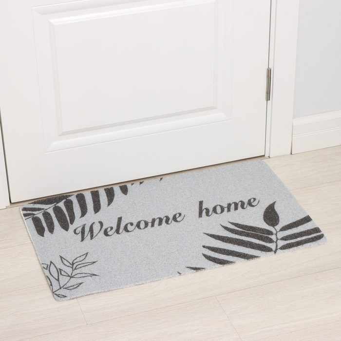 Коврик придверный Доляна Welcome home, 48&times;78 см, цвет серый